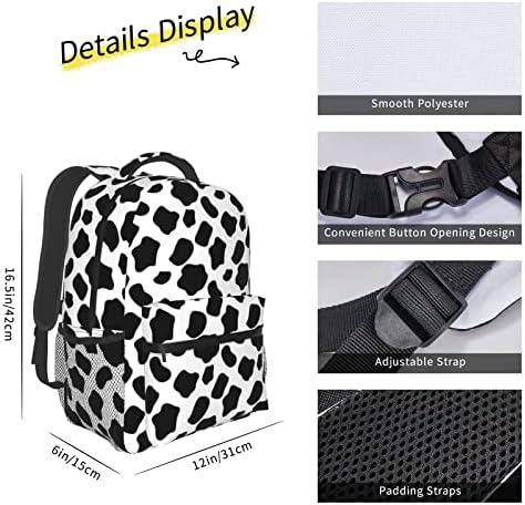Mochila de laptop ， mochilas de viagem de vaca em preto e branco para homens mulheres esportes mochilas casuais casuais daypack