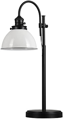 Casa de design 589119-blk savannah fazenda lâmpada de mesa ajustável com tonalidade de metal branco e acabamento preto, preto fosco