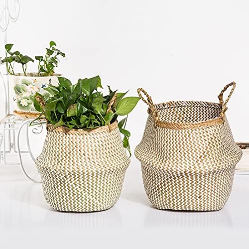 DXBO BEAGRASS Storage Basket Garden Plant Pots Holder Handmade Rattan Bestas de Flores Tecidas de Flores de Palha de Vime Pote de Lavanderia Dobra