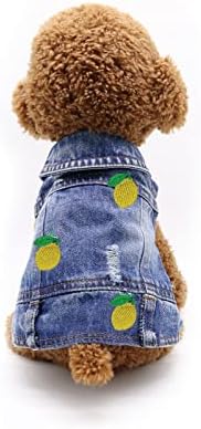 QTBoom Pet Dog Roupos de cães Adorável Bordado de limão para cachorro Machine de gato lavável Camisa de cachorro lavável Cool Blue