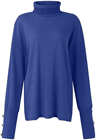 Moda de inverno feminino 2022 Button Up Slave Longa Camisa de malha sólida Turtleneck listrado