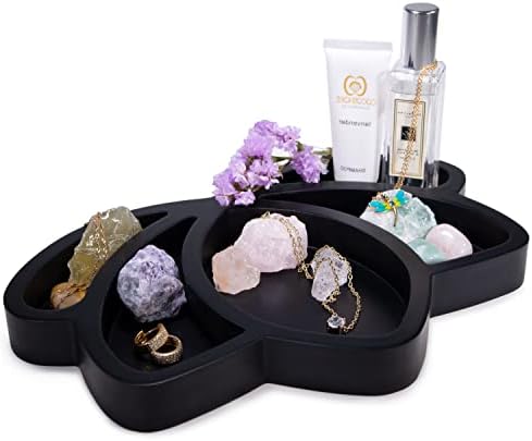 Titular de cristal mágico de Selene - bandeja de cristal de flor de lótus de lótus para jóias, óleos essenciais e pedras de cura | Organizador de armazenamento de cristal preto