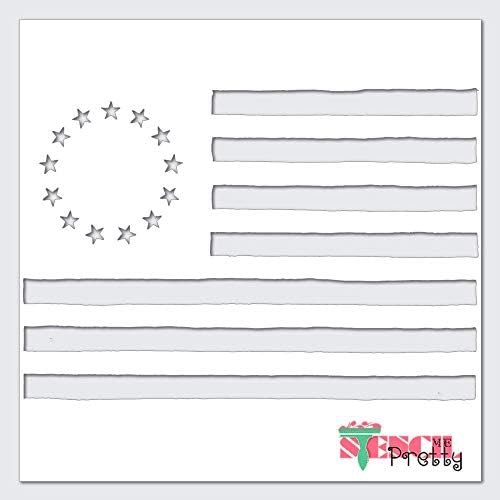 Estrelas circulares e listras rústicas de bandeira americana Melhores estênceis de vinil grandes para pintar em madeira, tela, parede, etc.-Multipack | Material de cor branca de grau Ultra Show de grau