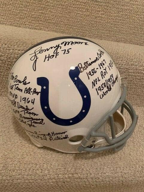 Lenny Moore assinou o capacete de Riddell Colts de tamanho completo+JSA Rare 14 Inscrições - Capacetes Autografados da NFL