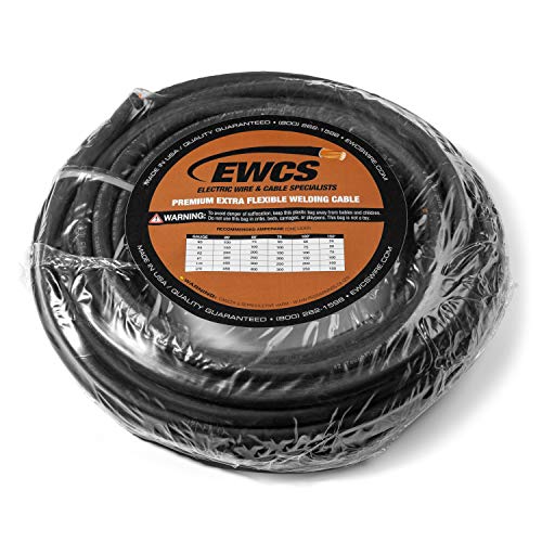 EWCS 2/0 medidor premium Cabo de soldagem extra flexível de 600 volts - preto - 25 pés - Feito nos EUA