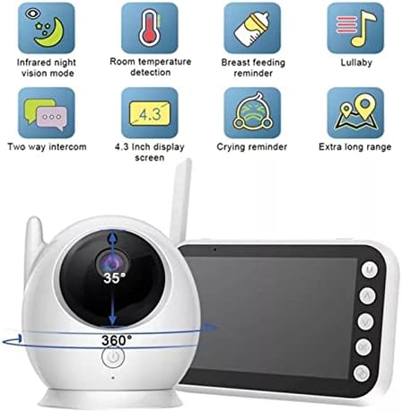 Monitor de saúde do bebê de 4,3 polegadas, 300 metros de transmissão de dados de 2,4 GHz. Visão noturna infravermelha, monitoramento