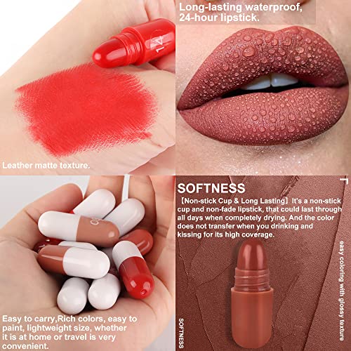 18 pcs mini cápsula de maquiagem de comprimidos de batom, conjunto de manchas de lábios de batom fosco, lápiz labial rojo mulheres nude