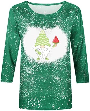 Camisetas de manga 3/4 femininas Top St Patricks Day Round Neck Camisetas Moda Camisas Verdes Blusa Graphic Casual Gnome