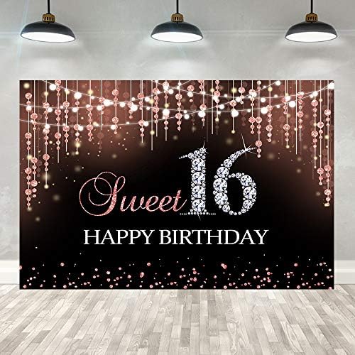 Ticuenicoa 9 × 6ft Sweet 16 Aniversário Party Girls Girls Rose Gold Gold Shiny Diamonds Dots Backgrody for Photograph Princess Sweet Sixteen Birthday Party Banner Decorations Photo Studio Booth adereços