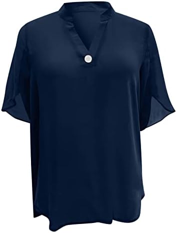 Camisa de chiffon Loose Women Tops de verão Camisas casuais de manga curta v Blusa de chiffon de pescoço blusas de creme