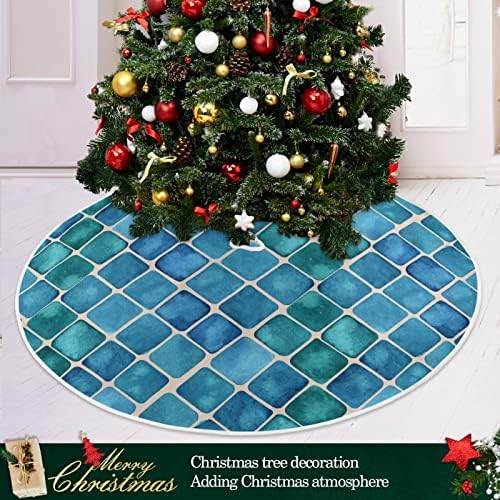 Orencol azul mosaico cerâmico ciano búfalo saia de árvore de Natal de 36 polegadas geometria de geometria de pedra de férias
