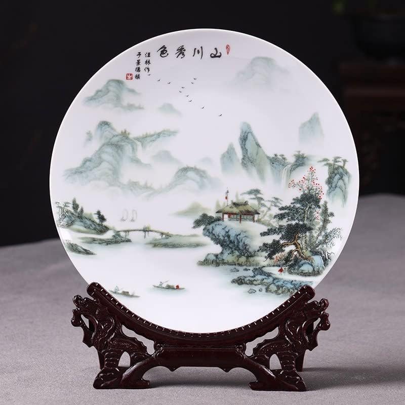 Lysldh Art Placa ornamental de cerâmica Cerâmica Paisagem chinesa Placa de decoração de placa de madeira Base de