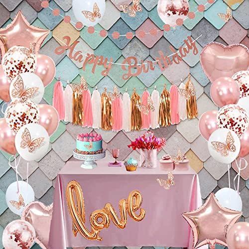 Kit de decorações para festas de aniversário rosa para mulheres 73 peças, bandeira de feliz aniversário, cortinas marginais,