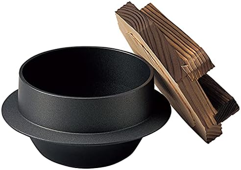 Kawanami Shoten Rice Pote, infravermelho distante, fácil de fazer, arroz preto, 1 xícara, tampa de madeira, feita no Japão, alumínio, ao ar livre, acampamento, fogo direto, reposicionável