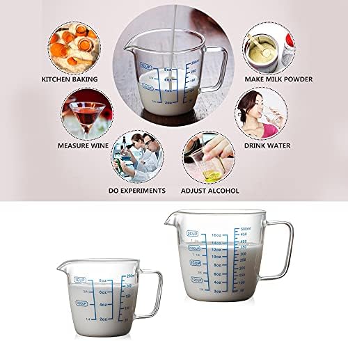 250 ml/8 oz de copo de medição de vidro resistente ao calor com escala para laboratório, fabricação de leite infantil, cozinha, etc.