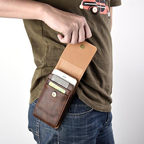 Para iPhone X XS Belt Case, Kiwitatá de couro vertical transportando bolsa de cinto de correia com moça de metal e slots de cartão para iPhone 12 Pro 13 Pro Brown