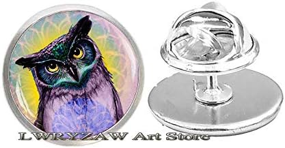 Pino de coruja, coruja de coruja, pino de vidro de arte, coruja pintura de arte broche, broche de animais, jóias de pássaros,