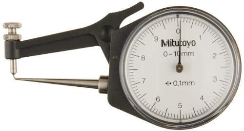 Mitutoyo 209-603 Pinça de discagem, mandíbula pontiaguda, face branca, intervalo de 0-10 mm, precisão +/- 0,1 mm, resolução