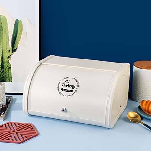 Lixeira Gralara Metal Bread Box com tampa articulada para bancada de cozinha e despensa, contêiner de armazenamento de várias finalidades para casa, branco