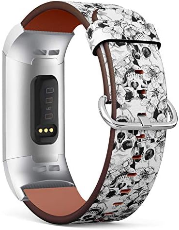 Compatível com Fitbit Charge 4 / Carga 3 / Carga 3 SE - Pulseira de pulseira de pulseira de relógio de couro com adaptadores de aço