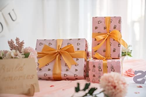 Papel de lenço premium de coração rosa e dourado, perfeito para Natal, casamento, ideia de artesanato de arte, festas