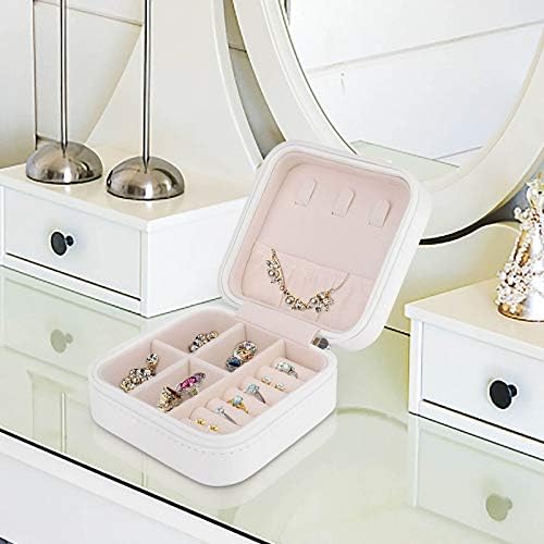 Caixa de jóias pequenas, viagens pequenas organizadoras de armazenamento de exibição portátil para anéis Brincos de colar,