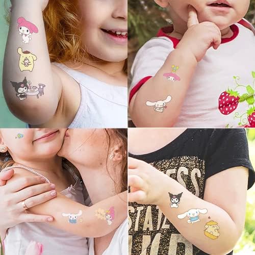 8 lençóis tatuagens temporárias fofas para crianças, suprimentos de festa favores de festas desenho animado tatuagens falsas adesivos