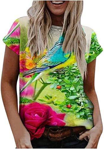 Mangas curtas de verão feminina camisetas florais floral hummingbird pullover tee tops meninas casuais lixas solteiras