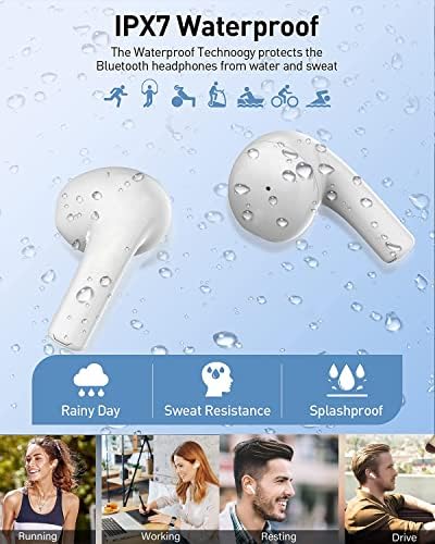 fones de ouvido Bluetooth do iPhone, 2023 Earbuds sem fio da versão mais recente com capa de carregamento rápida USB-C, execução/fitness até 25 mais de uso de uso