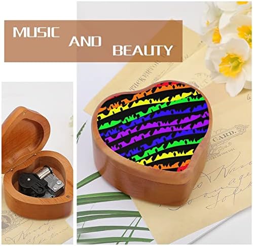 Ondas de arco-íris de seis cor ondas de madeira vintage de madeira clockwork box musical box em forma de coração presente