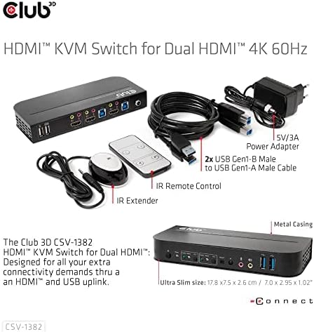 Clube 3d HDMI KVM Switch para HDMI 4K 60Hz - 2 Computador - 1 Usuário local - 4096 x 2160-6 x USB - 3 x HDMI