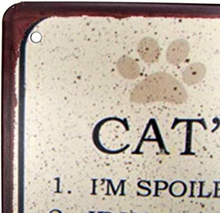 TG, LLC Treasure Gurus Gurus Funny Cat's 10 Regras Novidade Tin Sign Metal Porta de parede Arte de pet amante Decoração de casa Presente