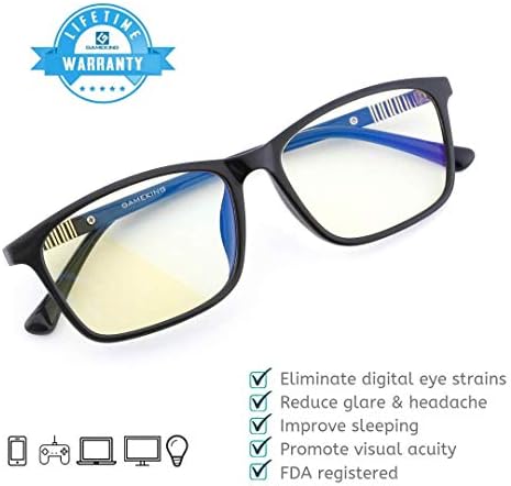 Computador de gameking azul luminoso de bloqueio Valor Classic 2009 Gaming Glasses Anti Glare Amber Tint Lente TR90 Black Frame para alívio da fadiga de tensão ocular digital e melhor sono homens homens jogadores