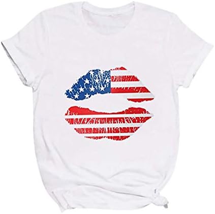 Camisas patrióticas para mulheres American Flag Lips Camisa Independência Dia