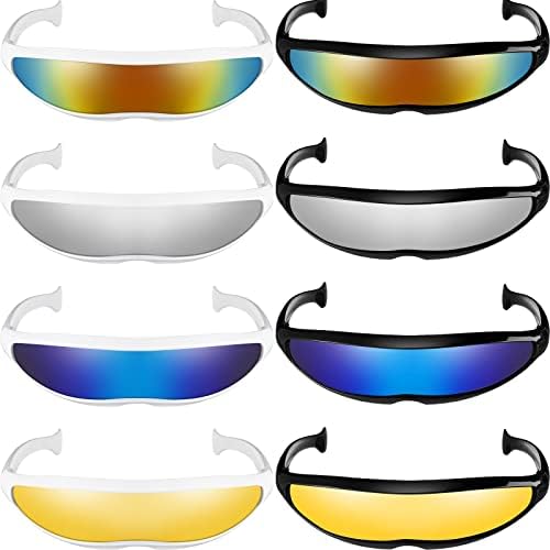 Konohan 8 pares óculos de sol futuristas lentes de espelho de cor estreita Viseira Óculos de sol futuros copos espaciais para mulheres