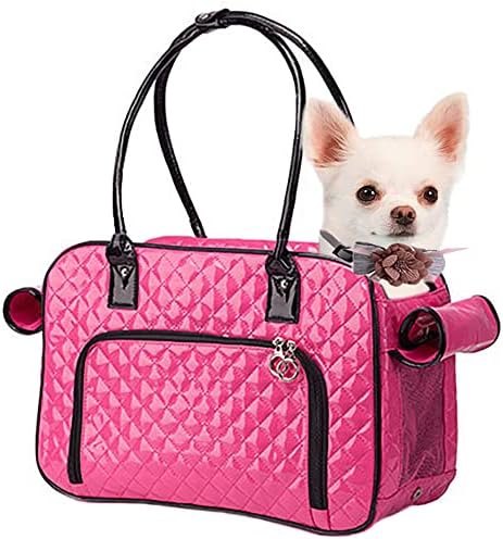 Portador de bolsa de cães de moda newele para cães pequenos com 2 bolsos extras, segura até 8 libras portador de estimação de couro