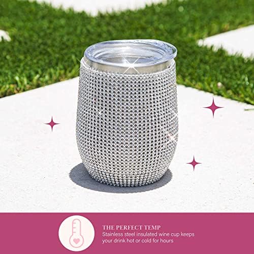 Paris Hilton Diamond Bling Wine Tumbler, aço inoxidável isolado a vácuo com tampa SIP fácil, deslocada com mais de 2500 shinestones,