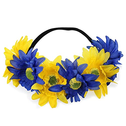 Benbiyo Ucrânia Girassol para a cabeça da cabeça da cabeça Floral Garland azul amarelo Flor Crown Hair Acessório para mulheres