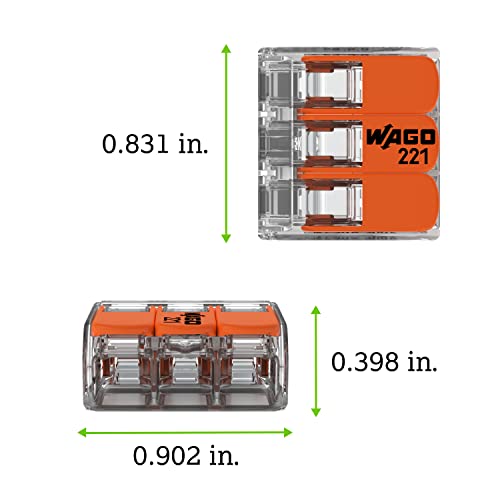 221-613 | Conector de emenda de alavanca-Nuts® WAGO | Para condutores sólidos e encalhados | 3 Condutores com alavancas operacionais | 20-10 awg | Habitação transparente | [Saco de 1000 peças]