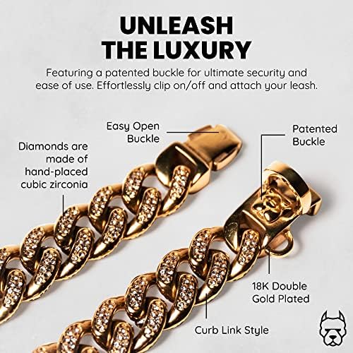 Bully Chainz Gold Curb Link Dog Chain Collar com projeto de fivela segura - Link de 18k Link Forte Priação de mastigas fortes aço
