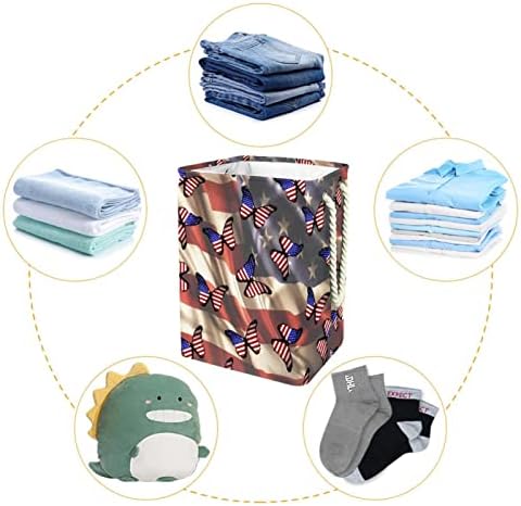 Lavanderia cesto retro bandeira americana bandeira de borboleta colapsível cestas de lavanderia