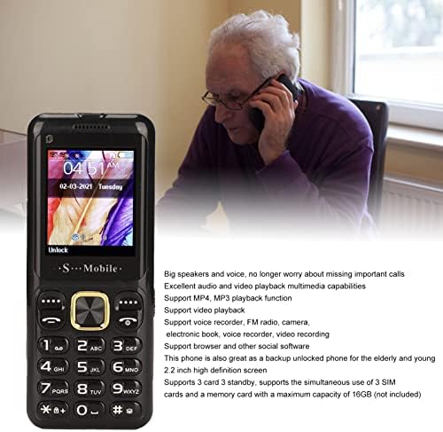 HEAYZOKI W23 Ultra Fin Mobile Phone for Seniors Kids, telefone celular desbloqueado 2G, suporta 3 cartão 3 em espera,