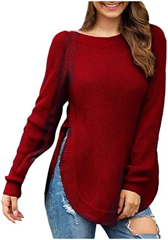 Twgone suéteres para mulheres Casual Irregular dividido Crewneck Crewneck de manga comprida Túnula de suétera de túnica lada