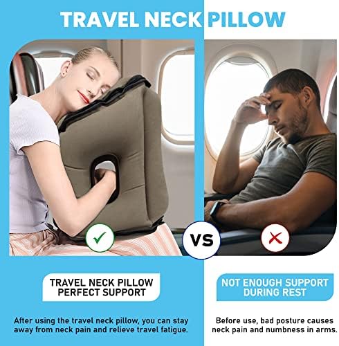 Almofado de viagem inflável e inflável- travesseiros de pescoço para viajar, travesseiros de viagem para dormir confortavelmente