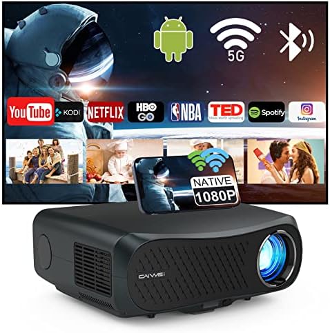 Projetor Nativo de Wi -Fi de 1080p 5G com projetor de home theater Bluetooth, Smart Ultra HD 4K construído no sistema operacional