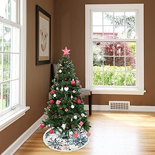 Vantaso Christmas Tree Salia Vintage Inverno Natal Ano Novo Flakes de neve Salia de árvore de Natal com tapete de árvore de borla para a decoração de casa de festa 48 polegadas
