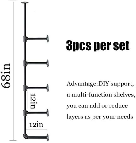 Prateleiras de tubos industrial preto de 5 camadas pretas estantes de parede de parede de parede de parede fácil de