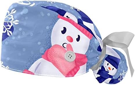 Jaruis Work Cap fofo bonecos de neve de natal Deixe -o tampas de proteção impressas na neve para cabelos respiráveis ​​suor absorvendo chapéu de rabo de cavalo com botões Um tamanho ajusta todos os dois pacote