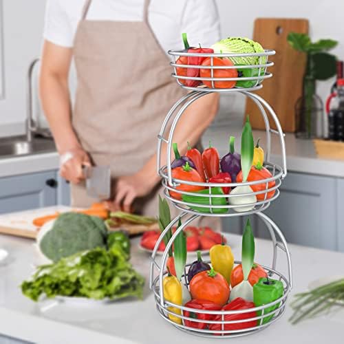 Menbyci 3 cesta de frutas de camada para bancada de cozinha - suporte de frutas em camadas de metal para lanches, pão, frutas