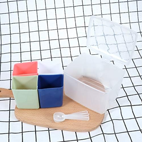 Jarros de tempero de hemotão 1pcs quadrados de 4 panelas de tempo de tempero claro caixa de condimentos plásticos recipientes coloridos Cruet para recipiente de cozinha em casa